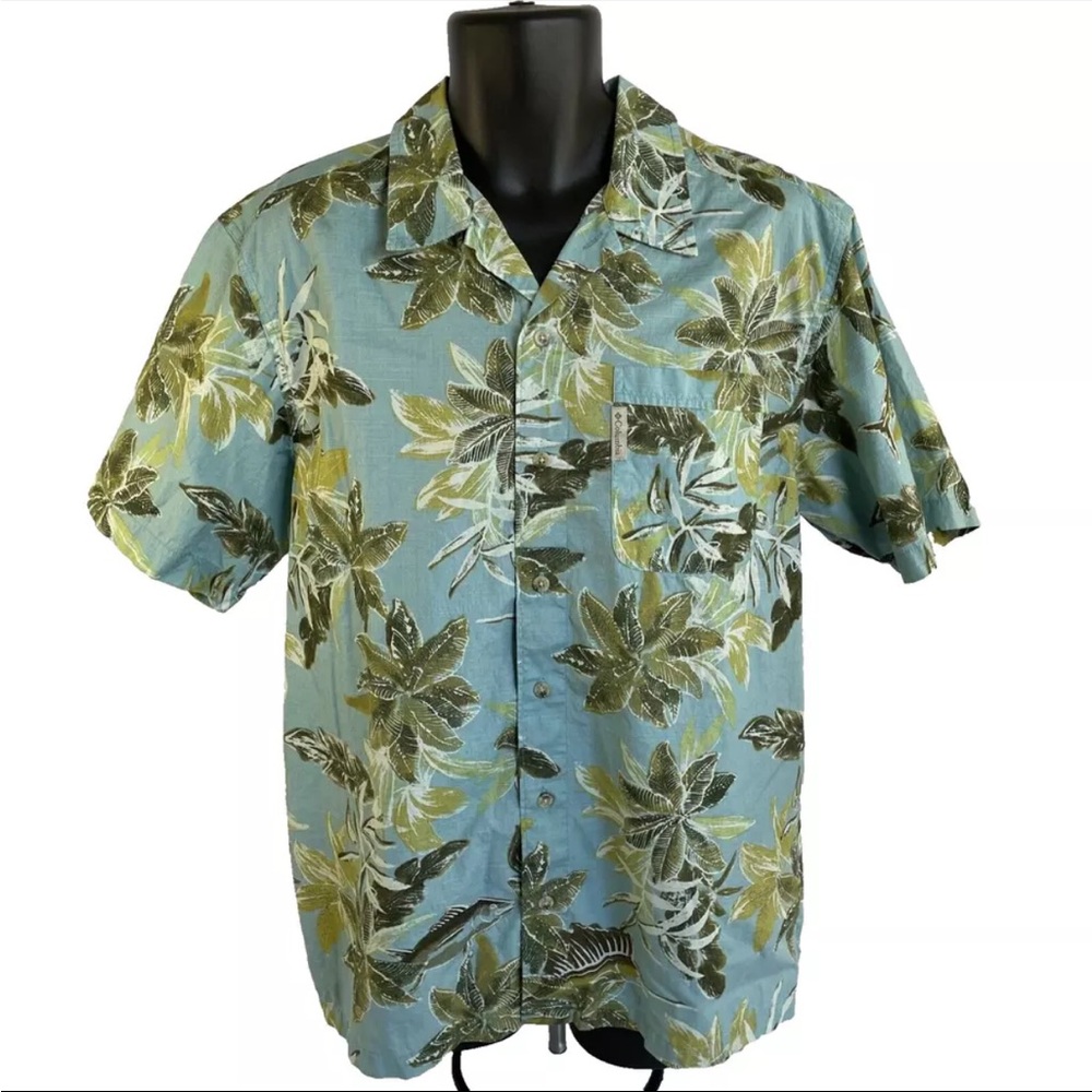 Mens‎ Columbia Floral Print Camp Hawaiian Shirt Sleeve Shirt Sz M Cotton